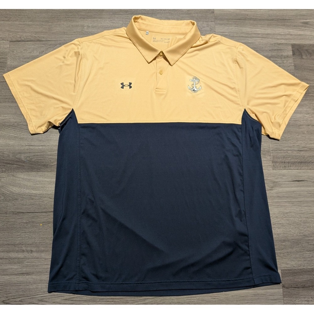 Under‎ Armour Men's Navy Blue & Gold USA Navy Midshipmen Football Polo Size 3XL